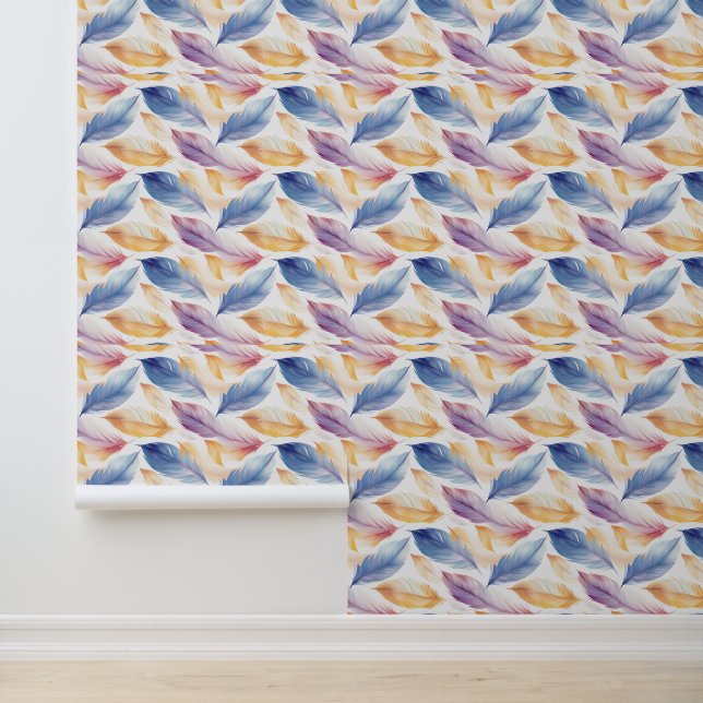 Farbenfrohe AquarellFedern Tapete (Anwendung)