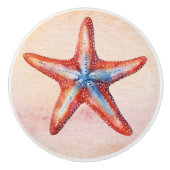 Farbenfrohe Aquarellmalerei mit Seesternenrot Keramikknauf (Vorderseite)