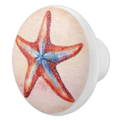 Farbenfrohe Aquarellmalerei mit Seesternenrot Keramikknauf (Rechts)