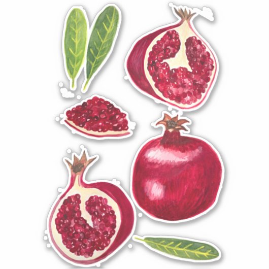 Farbenfrohe Aquarellpomegranate fallen Frucht Aufkleber (Vorderseite)