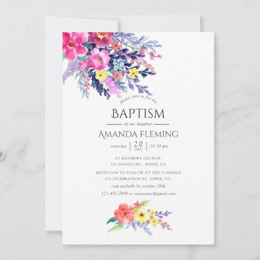 Farbenfrohe Aquarelltaufe oder Weihnachten Einladung (Vorderseite)