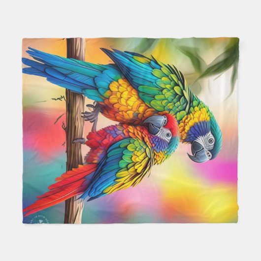 Farbenfrohe Ara Parrots auf einem Zweig-45739 Fleecedecke (Vorderseite (Horizontal))