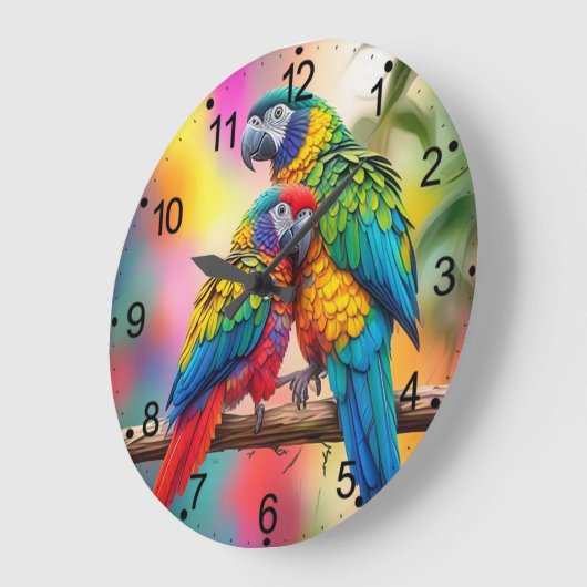 Farbenfrohe Ara Parrots auf einem Zweig-45739 Große Wanduhr (Winkel)