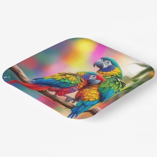 Farbenfrohe Ara Parrots auf einem Zweig-45739 Pappteller (Gewinkelt)