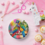 Farbenfrohe Ara Parrots auf einem Zweig-45739 Pappteller (Party)