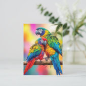 Farbenfrohe Ara Parrots auf einem Zweig-45739 Postkarte (Stehend Vorderseite)