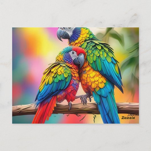 Farbenfrohe Ara Parrots auf einem Zweig-45739 Postkarte (Rückseite)