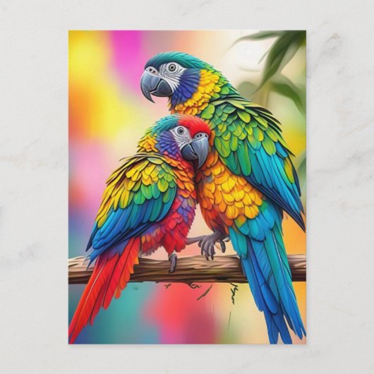 Farbenfrohe Ara Parrots auf einem Zweig-45739 Postkarte (Vorderseite)