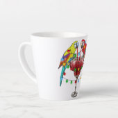 Farbenfrohe Ara Parrots trinken Rot Milchtasse (Linke Ecke)