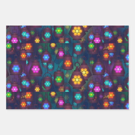 Farbenfrohe arabische Mandala-Laterne-Exotik Geschenkpapier Set (Vorderseite 3)