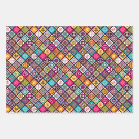 Farbenfrohe arabische Mandala-Laterne-Exotik Geschenkpapier Set (Vorderseite)