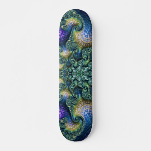 Farbenfrohe architektonische Spiralen Fraktal Abst Skateboard (Vorne)