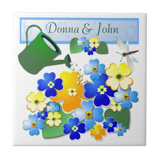 Farbenfrohe Art Deco Blume Design Fliese (Vorderseite)