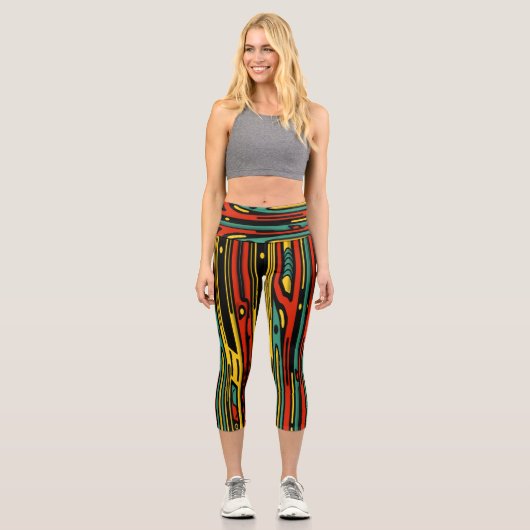 Farbenfrohe Art Deco Capri Leggings (Vorderseite)