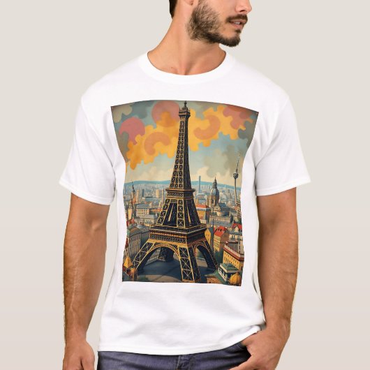 Farbenfrohe Art Deco Eiffelturm T-Shirt (Vorderseite)