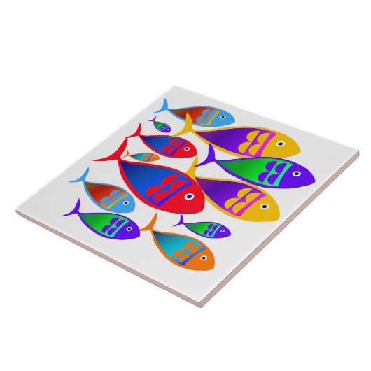 Farbenfrohe Art Deco Fisch Fliese (Seite)