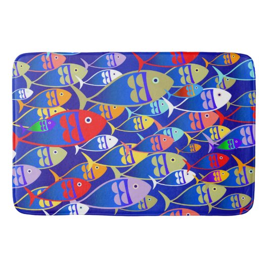 Farbenfrohe Art Deco Fish Design Badematte (Vorderseite)