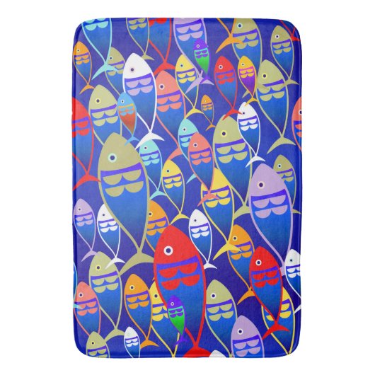 Farbenfrohe Art Deco Fish Design Badematte (Vorderseite Vertikal)