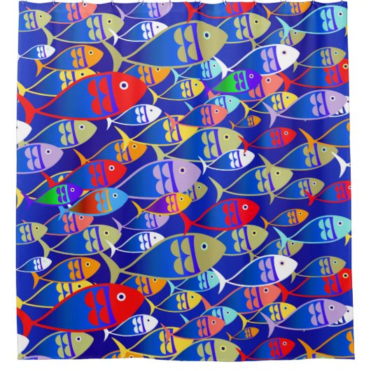 Farbenfrohe Art Deco Fish Design Duschvorhang (Vorderseite)