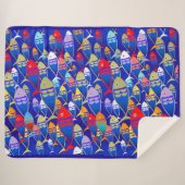 Farbenfrohe Art Deco Fish Design Sherpadecke (Vorderseite (Horizontal))
