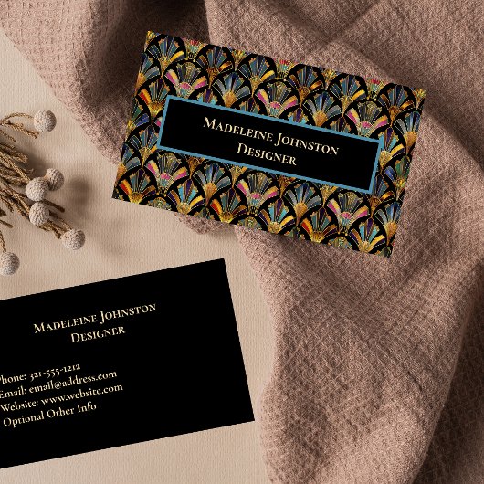Farbenfrohe Art Deco Gold Schwarz Designer Visitenkarte
