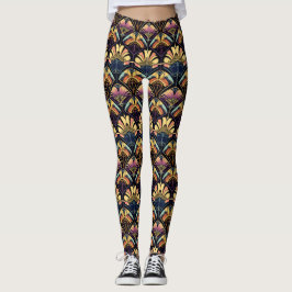 Farbenfrohe Art Deco Inspiriert Lüfter Gemustert Leggings