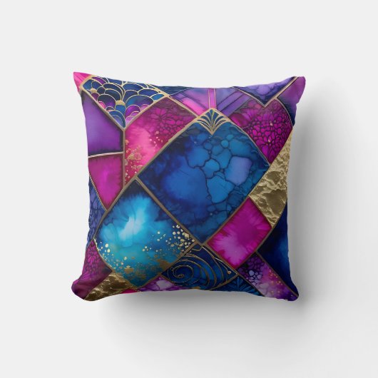 Farbenfrohe Art Deco Square Throw Kissen (Vorderseite)