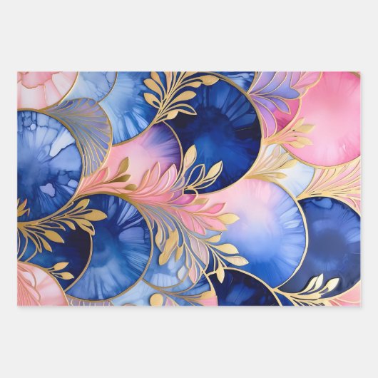 Farbenfrohe Art Déco Wrapping Paper Sheets Geschenkpapier Set (Vorderseite 3)