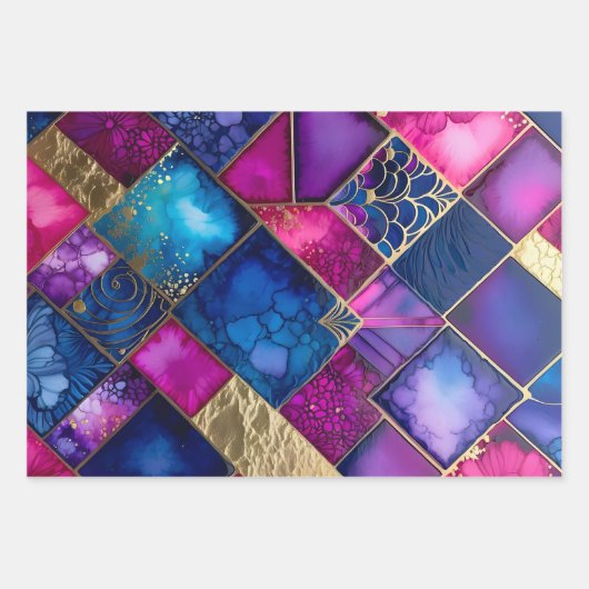 Farbenfrohe Art Déco Wrapping Paper Sheets Geschenkpapier Set (Vorderseite 3)