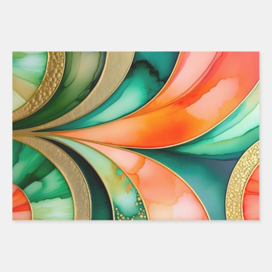 Farbenfrohe Art Déco Wrapping Paper Sheets Geschenkpapier Set (Vorderseite 2)
