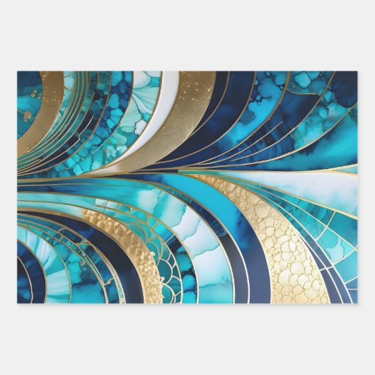 Farbenfrohe Art Déco Wrapping Paper Sheets Geschenkpapier Set (Vorderseite)