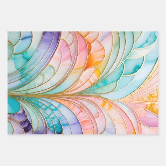 Farbenfrohe Art Déco Wrapping Paper Sheets Geschenkpapier Set (Vorderseite 2)