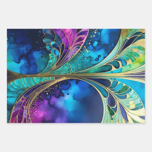 Farbenfrohe Art Déco Wrapping Paper Sheets Geschenkpapier Set (Vorderseite 3)