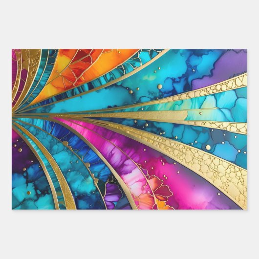 Farbenfrohe Art Déco Wrapping Paper Sheets Geschenkpapier Set (Vorderseite 3)