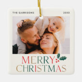 Farbenfrohe Art Frohe Weihnachts-Foto Keramikornament (Vorderseite)