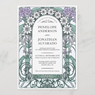 Farbenfrohe Art Nouveau Hochzeitseinladungen (Set Einladung