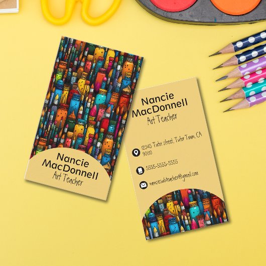 Farbenfrohe Art Teacher Painters Zubehör Muster Visitenkarte