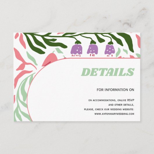 Farbenfrohe Äste, Retro Folklore Blumen Hochzeit Begleitkarte (Vorderseite)