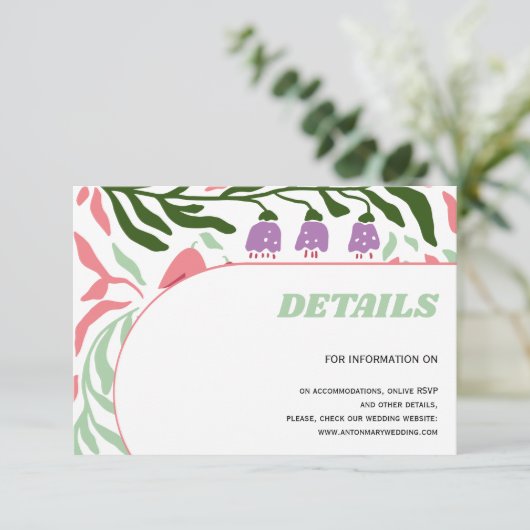 Farbenfrohe Äste, Retro Folklore Blumen Hochzeit Begleitkarte (Stehend Vorderseite)