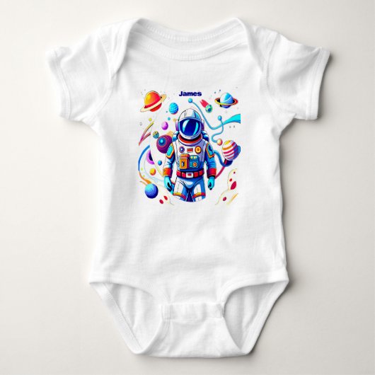 Farbenfrohe Astronauten und Univers in kühlen Farb Baby Strampler (Vorderseite)