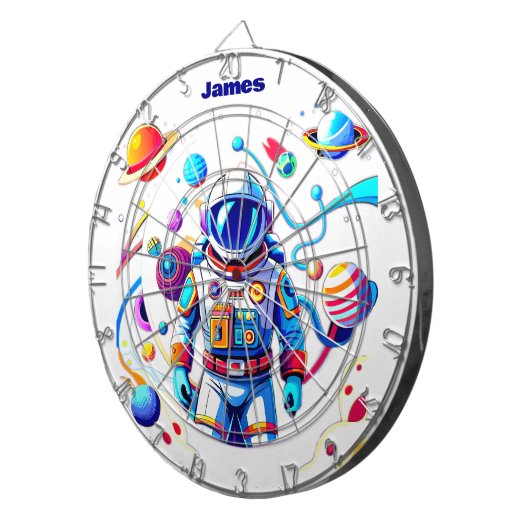 Farbenfrohe Astronauten und Univers in kühlen Farb Dartscheibe (Vorderseite rechts)