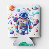 Farbenfrohe Astronauten und Univers in kühlen Farb Dosenkühler (Rückseite)