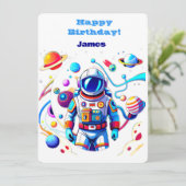 Farbenfrohe Astronauten und Univers in kühlen Farb Einladung (Stehend Vorderseite)