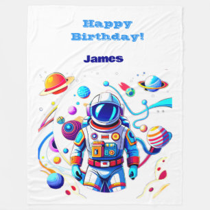 Farbenfrohe Astronauten und Univers in kühlen Farb Fleecedecke