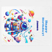 Farbenfrohe Astronauten und Univers in kühlen Farb Fleecedecke (Vorderseite (Horizontal))