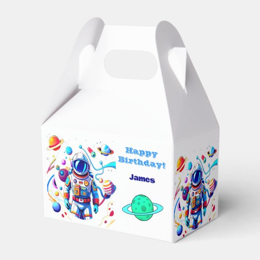 Farbenfrohe Astronauten und Univers in kühlen Farb Geschenkschachtel (Vorderseite)