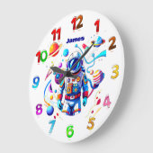 Farbenfrohe Astronauten und Univers in kühlen Farb Große Wanduhr (Winkel)
