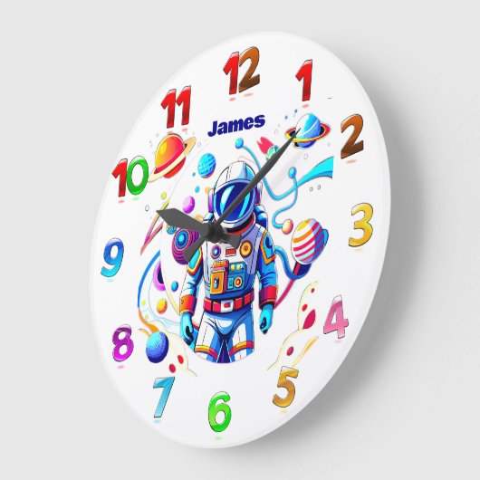 Farbenfrohe Astronauten und Univers in kühlen Farb Große Wanduhr (Winkel)