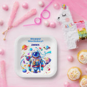 Farbenfrohe Astronauten und Univers in kühlen Farb Pappteller (Party)