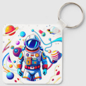 Farbenfrohe Astronauten und Univers in kühlen Farb Schlüsselanhänger (Rückseite)